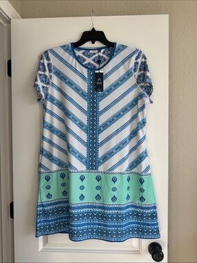 Cabana Life Blue & Mint Printed Shift Dress
